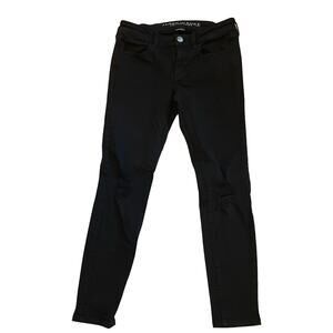 American Eagle Jeans Womens Sz 4 Reg Black Jeggings Stretch Ripped Grunge Gothic